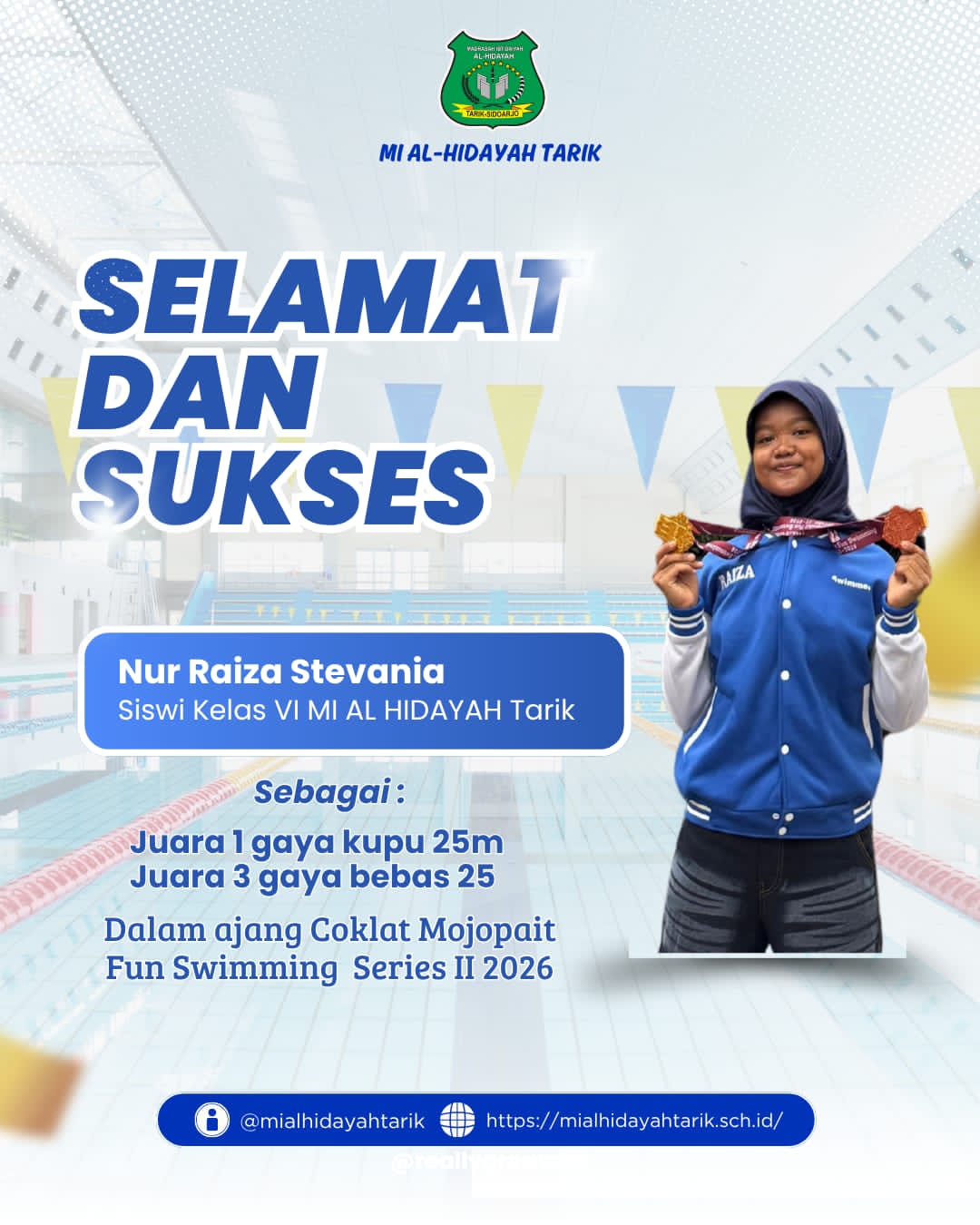 Raiza Stevania Harumkan Nama MI Al-Hidayah Tarik di Ajang Cokelat Mojopahit Fun Swimming Series II